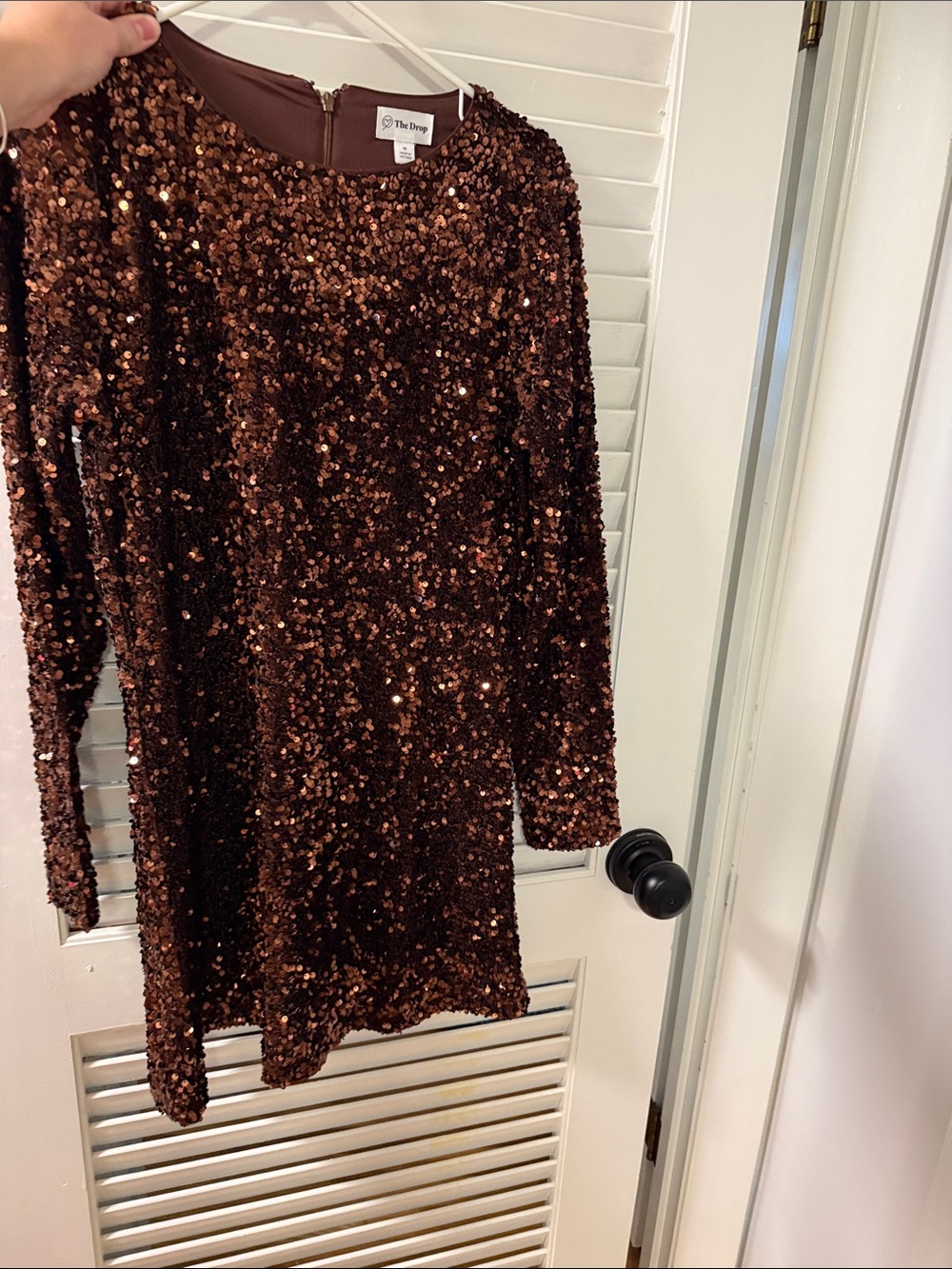 The Drop Women's Copper Sequin Long Sleeve Mini Dress
